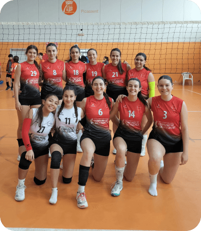 fotograia de equipo del cadete femenino negro del club voleibol picassent